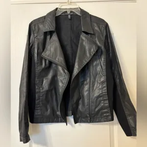 Eileen Fisher cotton Medium Moto Jacket Black full zipper Italian Quiet Luxury