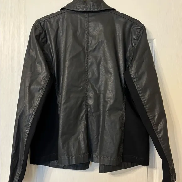 Eileen Fisher cotton Medium Moto Jacket Black full zipper Italian Quiet Luxury