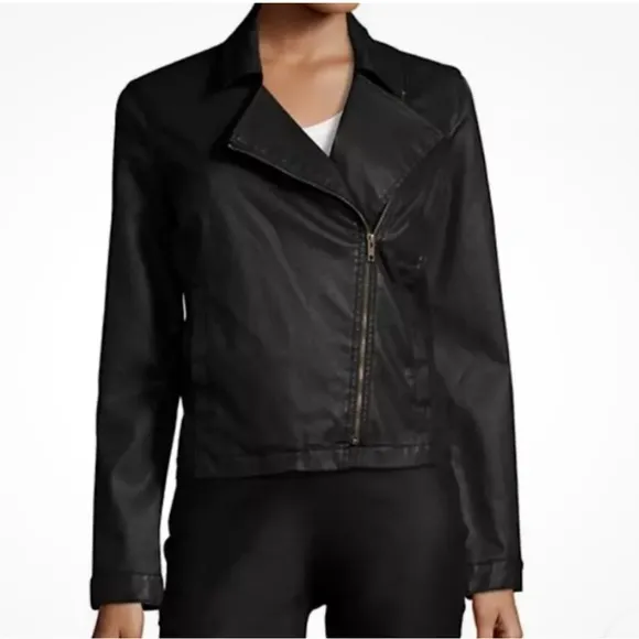 Eileen Fisher cotton Medium Moto Jacket Black full zipper Italian Quiet Luxury