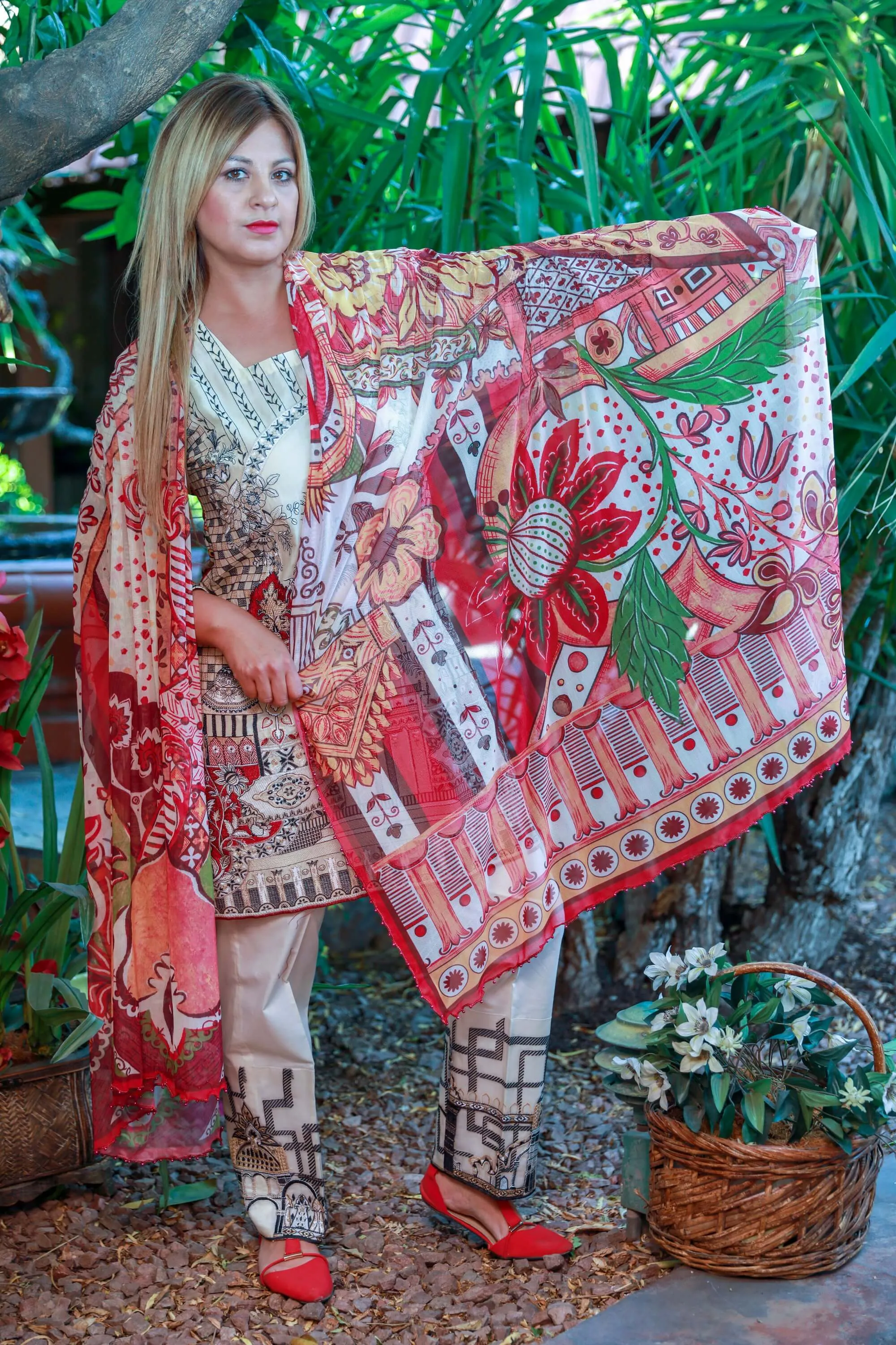 Elan Tan Cotton-Lawn Suit Salwar Kameez by Elan