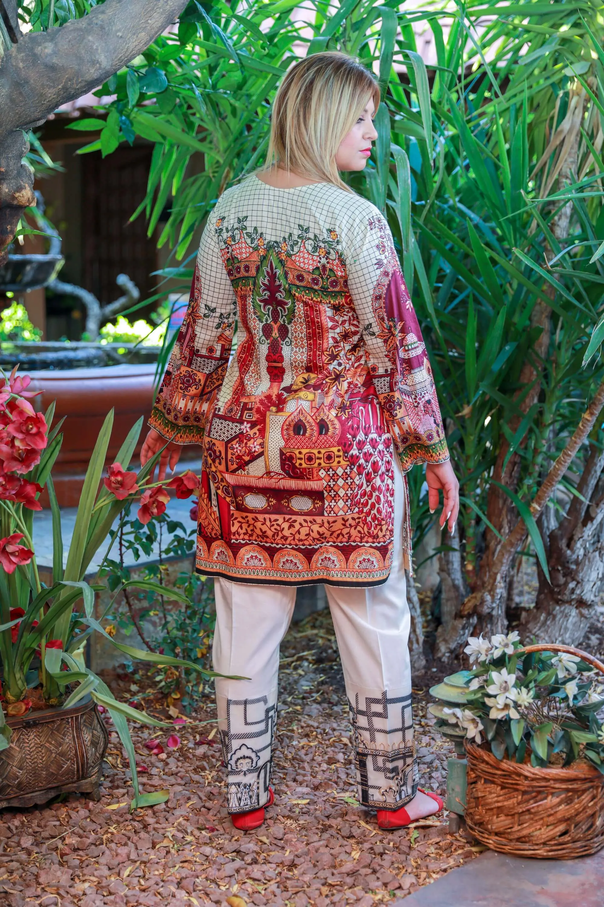 Elan Tan Cotton-Lawn Suit Salwar Kameez by Elan
