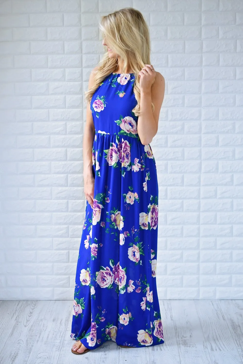 Electric Blue Floral Maxi Dress