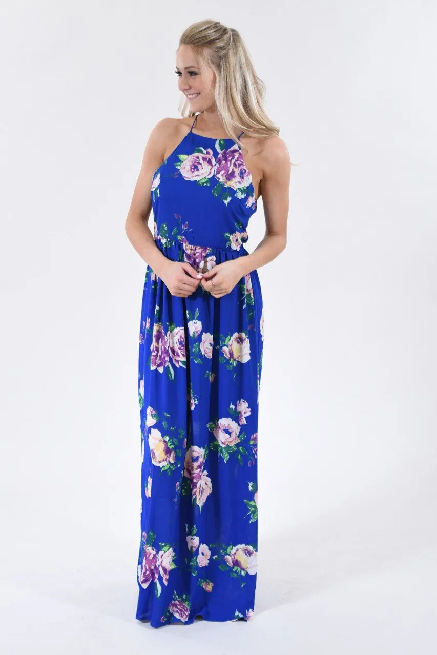 Electric Blue Floral Maxi Dress