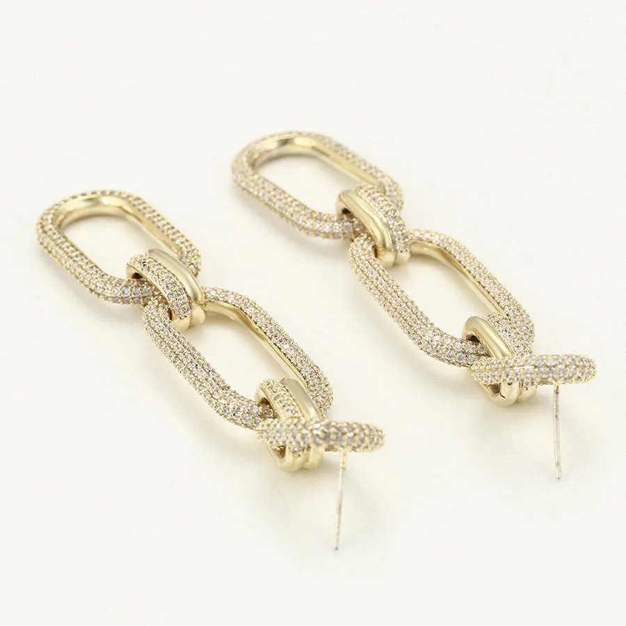 Elegant 14K Gold Plated Cz Diamond Chain Link Earring