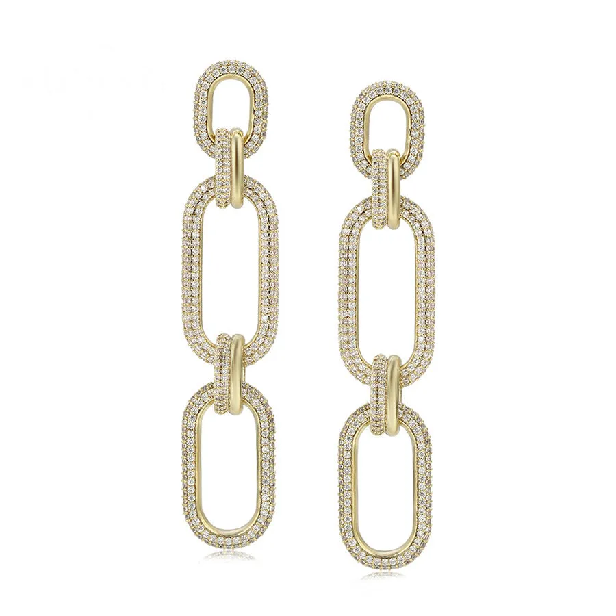 Elegant 14K Gold Plated Cz Diamond Chain Link Earring