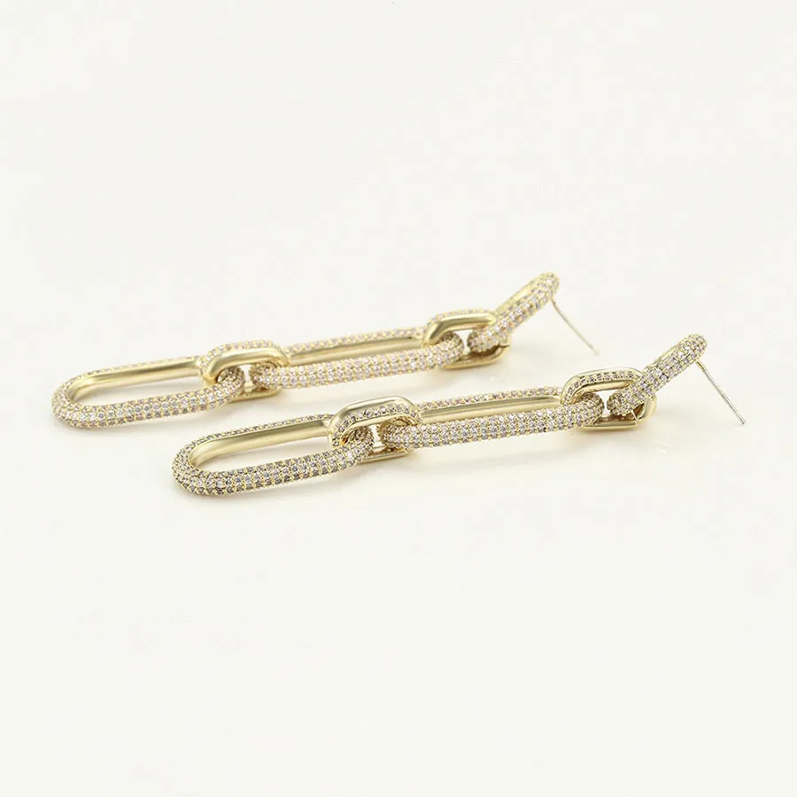 Elegant 14K Gold Plated Cz Diamond Chain Link Earring