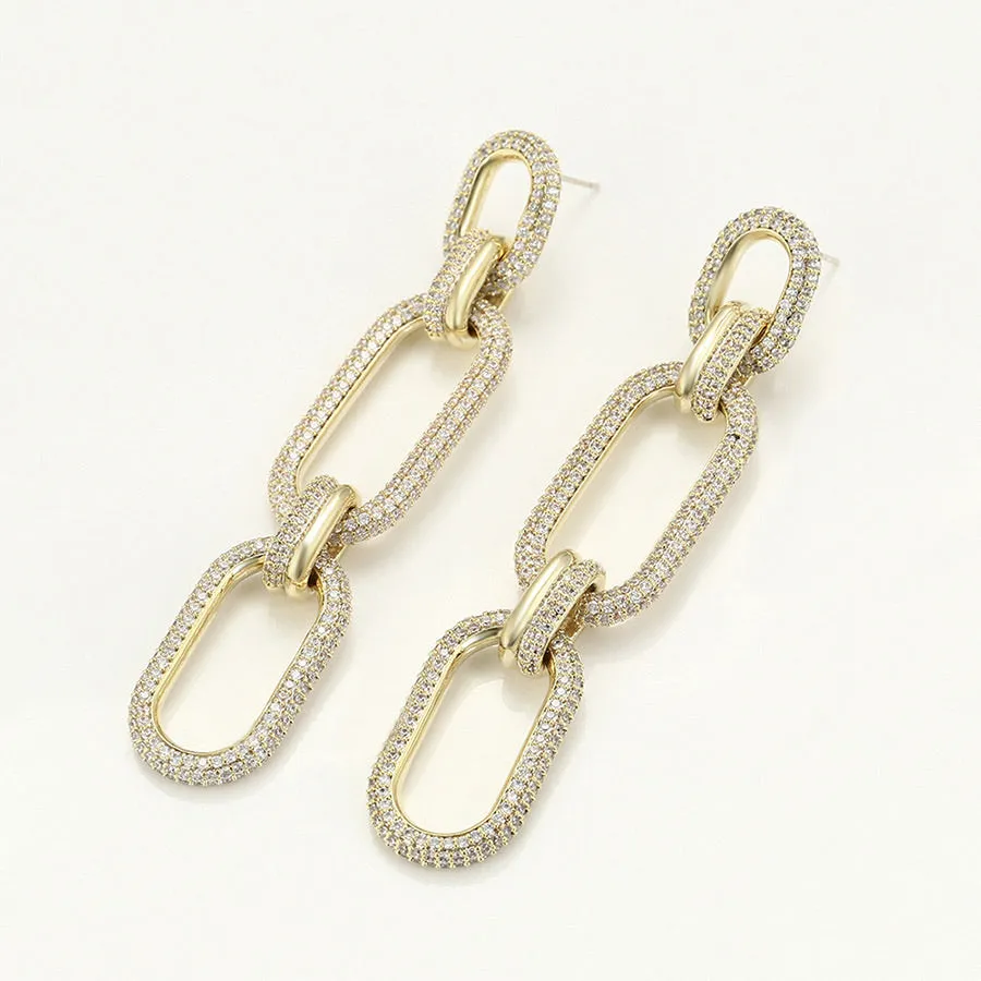 Elegant 14K Gold Plated Cz Diamond Chain Link Earring