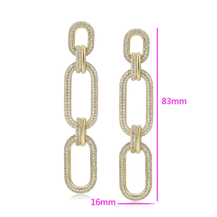 Elegant 14K Gold Plated Cz Diamond Chain Link Earring