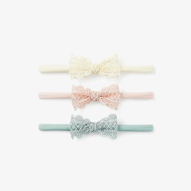Elegant Baby Lacy Bow Nylon Baby Headband 3 Pack