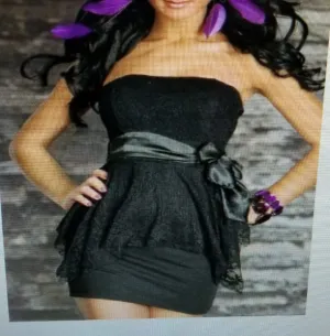 Elegant Black Strapless Lace with Lace Overlap Dress With Matching Belt