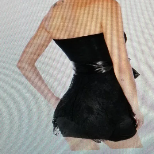 Elegant Black Strapless Lace with Lace Overlap Dress With Matching Belt