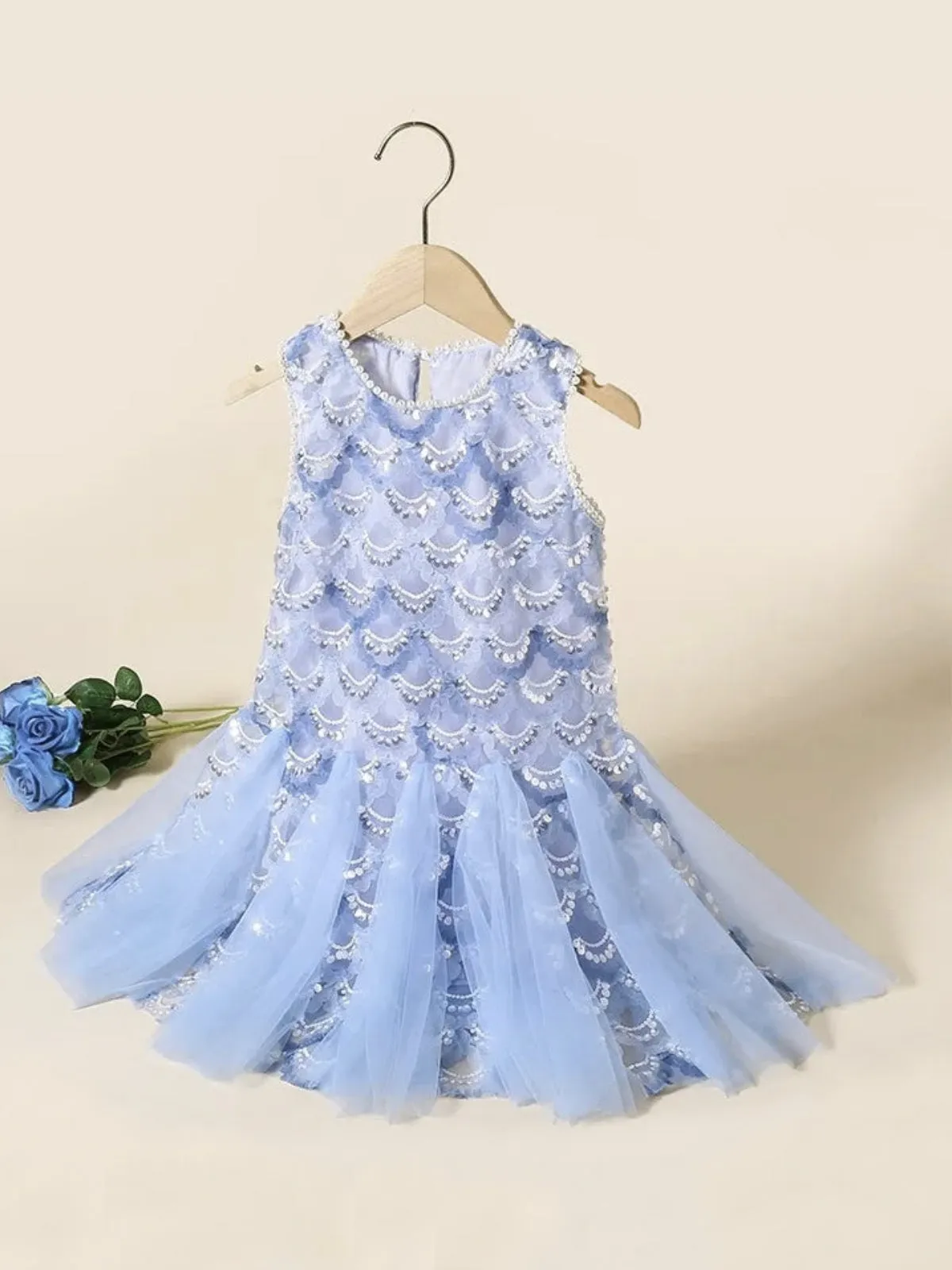 Elegant Blue Sequin Tulle Dress