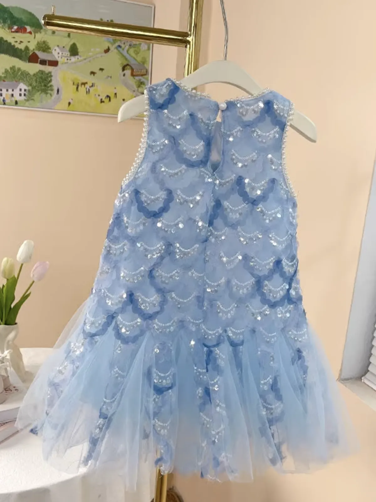 Elegant Blue Sequin Tulle Dress
