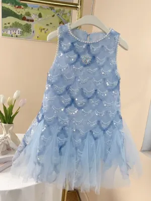 Elegant Blue Sequin Tulle Dress