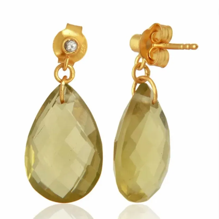 Elegant Lemon Topaz Gemstone Earrings with a White Topaz Stud Accent