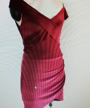 Elegant Wine/Red Off The Shoulder Velvet Dress