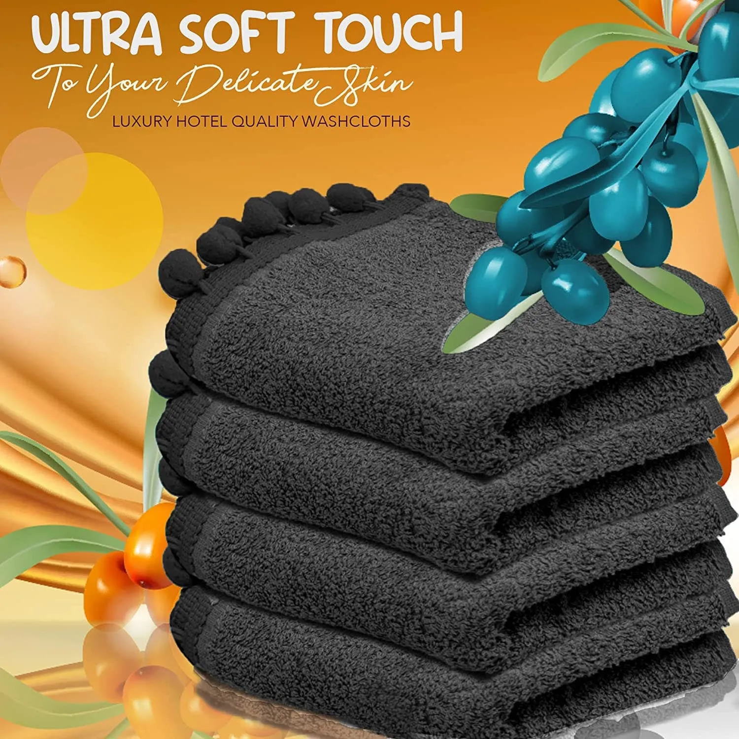 Elford Face Cloths Egyptian Cotton Washcloths with Poms