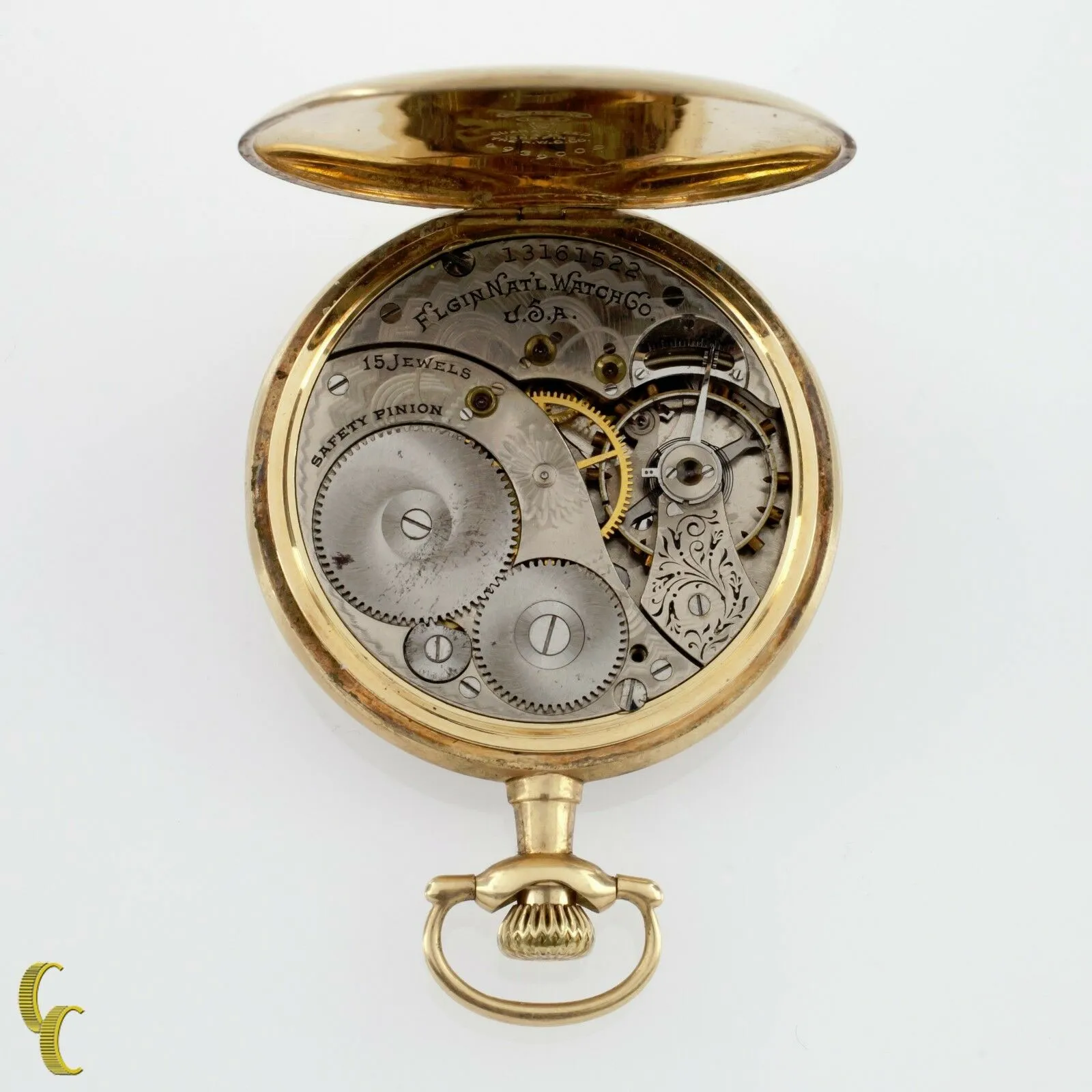 Elgin Open Face 14k Yellow Gold Pocket Watch 15 Jewel Size 12 Grade 315