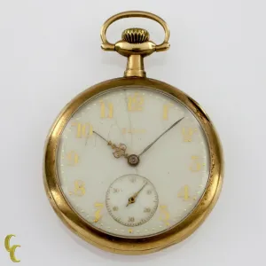 Elgin Open Face 14k Yellow Gold Pocket Watch 15 Jewel Size 12 Grade 315