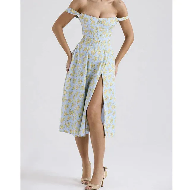 Eliza | Floral Corset Midi Dress