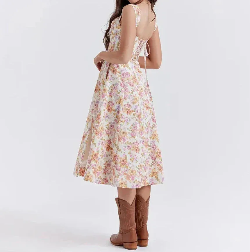 Eliza | Floral Corset Midi Dress