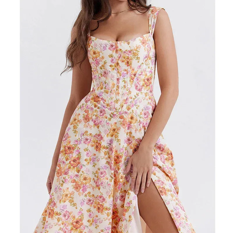 Eliza | Floral Corset Midi Dress
