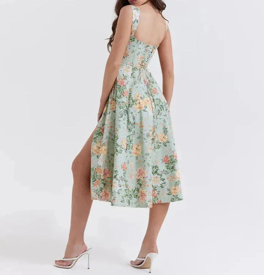 Eliza | Floral Corset Midi Dress