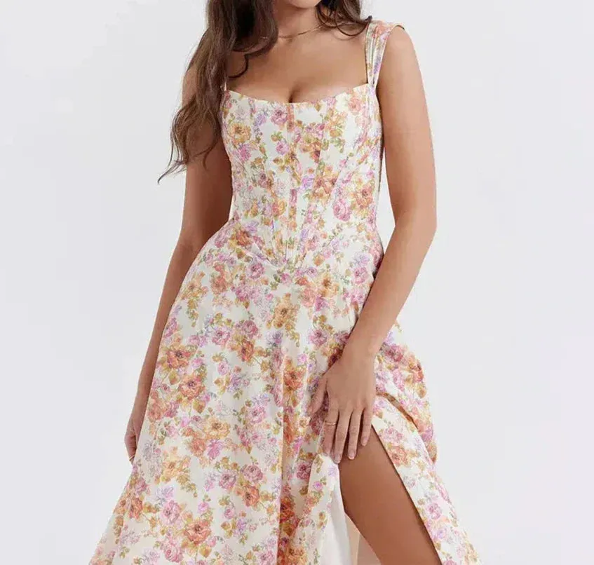 Eliza | Floral Corset Midi Dress