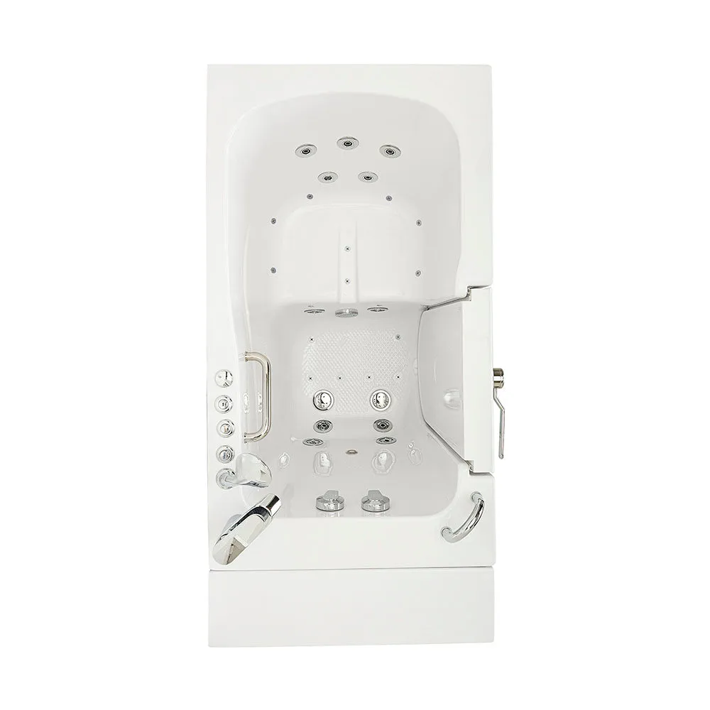 Ella Capri 30"x52" Acrylic Air and Hydro Massage Walk-In Bathtub with Left Outward Swing Door, 2 Piece Fast Fill Faucet, 2" Dual Drain
