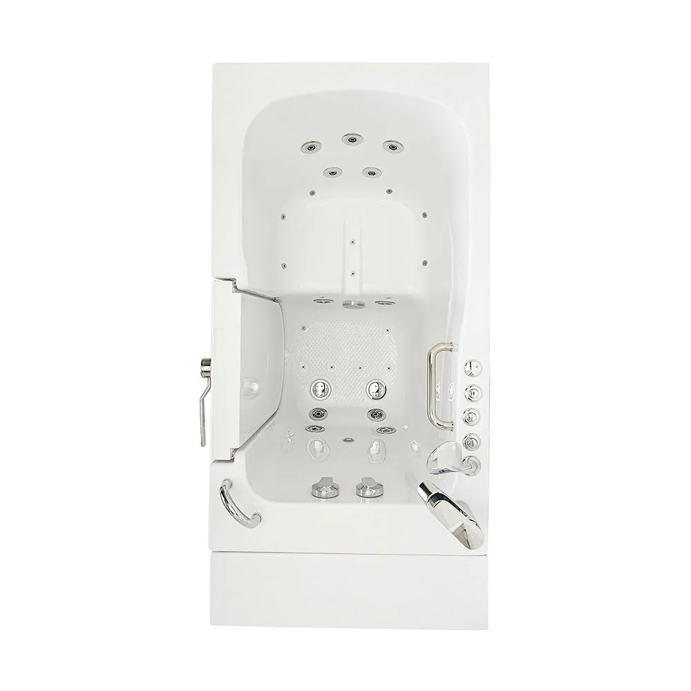 Ella Capri 30"x52" Acrylic Air and Hydro Massage Walk-In Bathtub with Right Outward Swing Door, 2 Piece Fast Fill Faucet, 2" Dual Drain