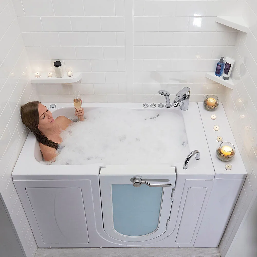 Ella Capri 30"x52" Acrylic Air and Hydro Massage Walk-In Bathtub with Right Outward Swing Door, 2 Piece Fast Fill Faucet, 2" Dual Drain