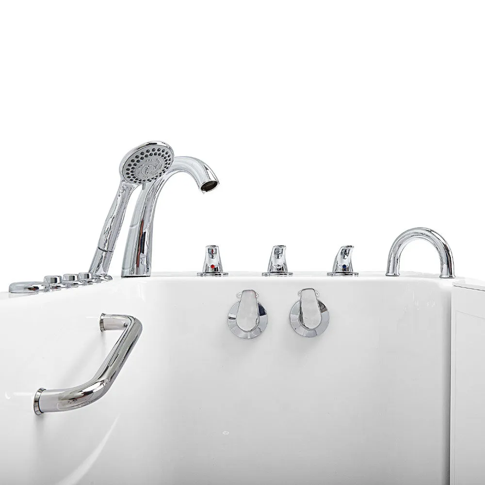 Ella Capri 30"x52" Acrylic Air and Hydro Massage Walk-In Bathtub with Right Outward Swing Door, 5 Piece Fast Fill Faucet, 2" Dual Drain