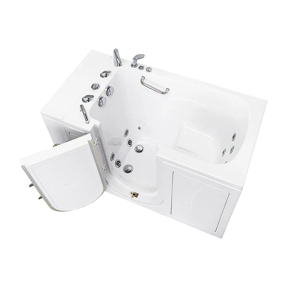 Ella Capri 30"x52" Acrylic Hydro Massage Walk-In Bathtub with Left Outward Swing Door, 5 Piece Fast Fill Faucet, 2" Dual Drain