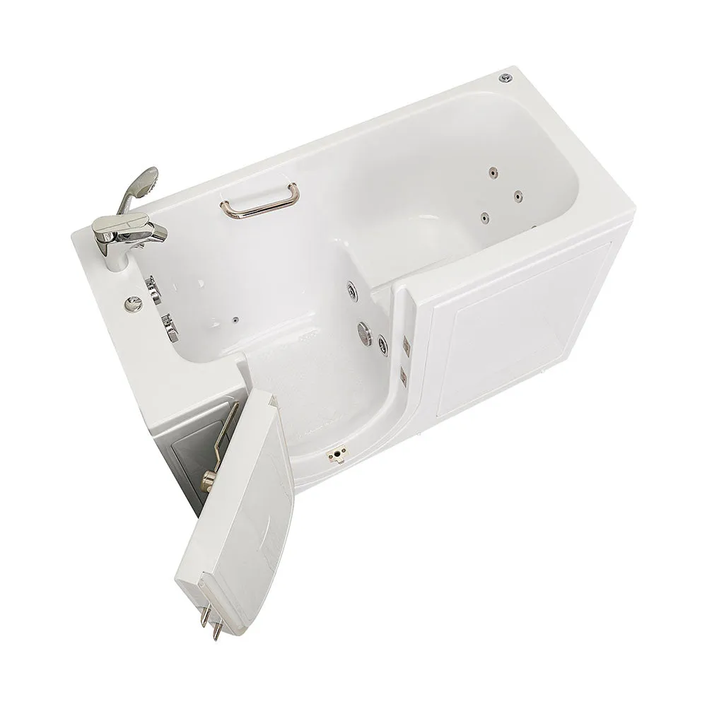 Ella Lounger 27"x60" Acrylic Hydro Massage Walk-In Bathtub with Left Outward Swing Door, 2 Piece Fast Fill Faucet, 2" Dual Drain