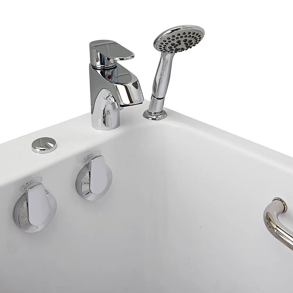 Ella Lounger 27"x60" Acrylic Hydro Massage Walk-In Bathtub with Left Outward Swing Door, Heated Seat, 2 Piece Fast Fill Faucet, 2" Dual Drain