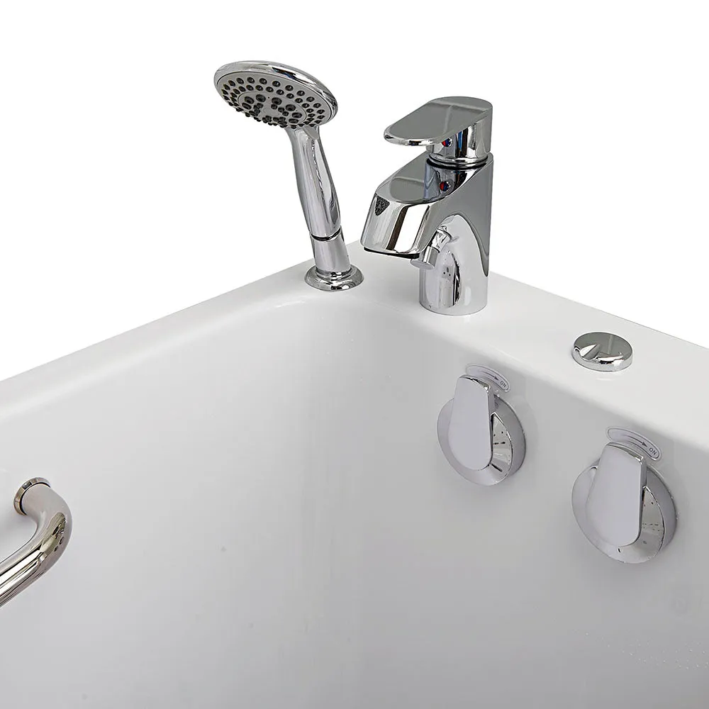 Ella Lounger 27"x60" Acrylic Hydro Massage Walk-In Bathtub with Right Outward Swing Door, 2 Piece Fast Fill Faucet, 2" Dual Drain
