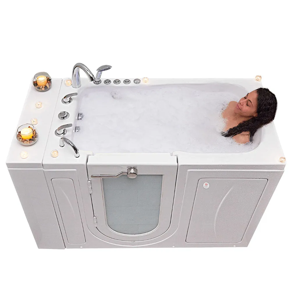 Ella Monaco 32"x52" Acrylic Air and Hydro Massage and Heated Seat Walk-In Bathtub with Left Outward Swing Door, 5 Piece Fast Fill Faucet, 2" Dual Drain