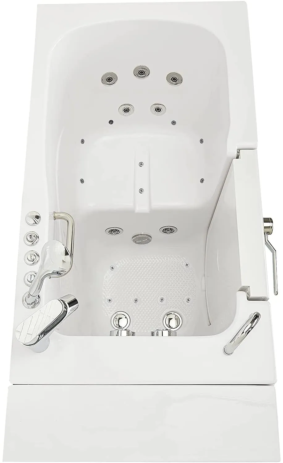 Ella Monaco 32"x52" Acrylic Air and Hydro Massage Walk-In Bathtub with Left Outward Swing Door, 2 Piece Fast Fill Faucet, 2" Dual Drain