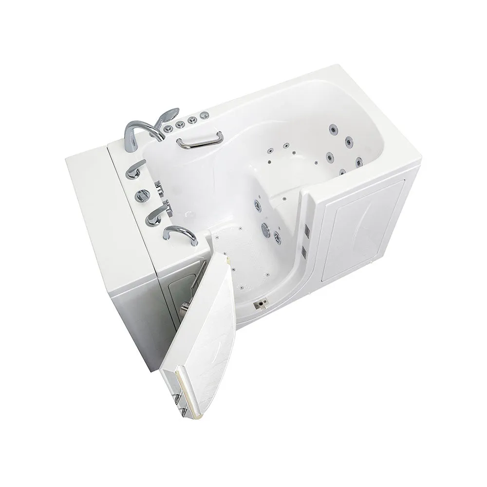 Ella Monaco 32"x52" Acrylic Air and Hydro Massage Walk-In Bathtub with Left Outward Swing Door, 5 Piece Fast Fill Faucet, 2" Dual Drain