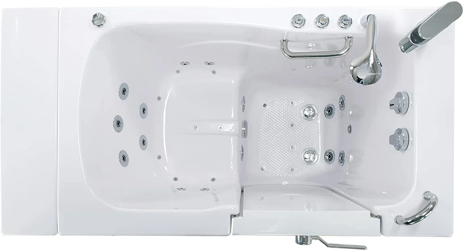 Ella Monaco 32"x52" Acrylic Air and Hydro Massage Walk-In Bathtub with Right Outward Swing Door, 2 Piece Fast Fill Faucet, 2" Dual Drain