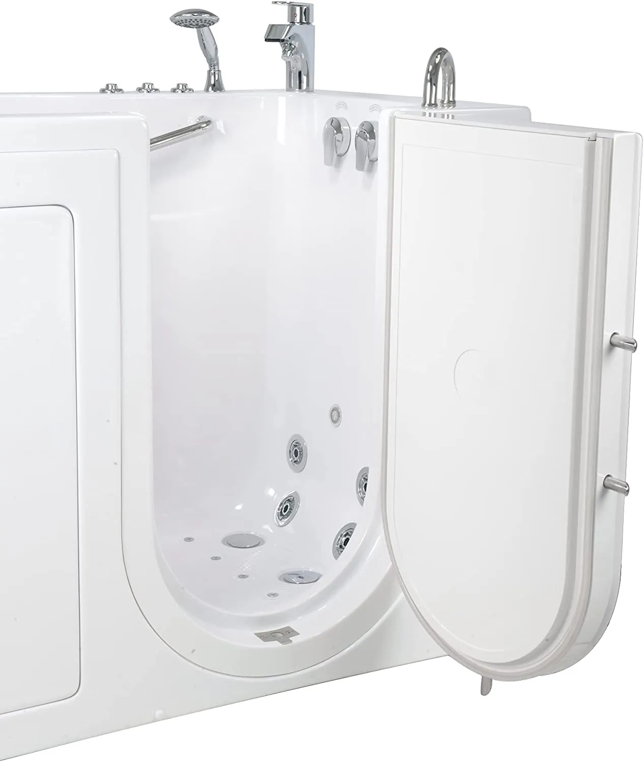 Ella Monaco 32"x52" Acrylic Air and Hydro Massage Walk-In Bathtub with Right Outward Swing Door, 2 Piece Fast Fill Faucet, 2" Dual Drain
