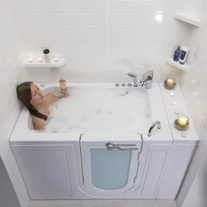 Ella Monaco 32"x52" Acrylic Air and Hydro Massage Walk-In Bathtub with Right Outward Swing Door, 2 Piece Fast Fill Faucet, 2" Dual Drain