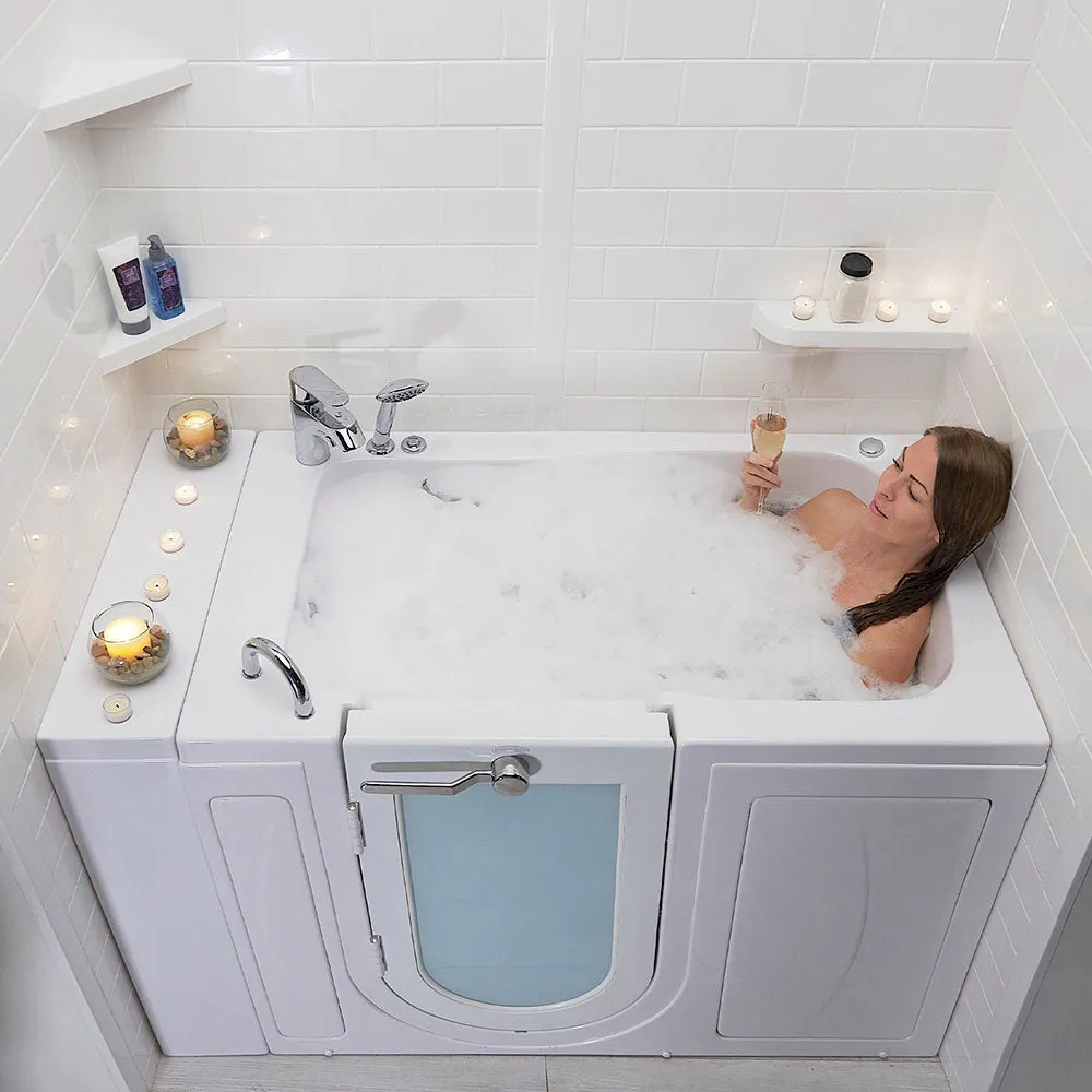 Ella Monaco 32"x52" Acrylic Hydro Massage Walk-In Bathtub with Left Outward Swing Door, 2 Piece Fast Fill Faucet, 2" Dual Drain