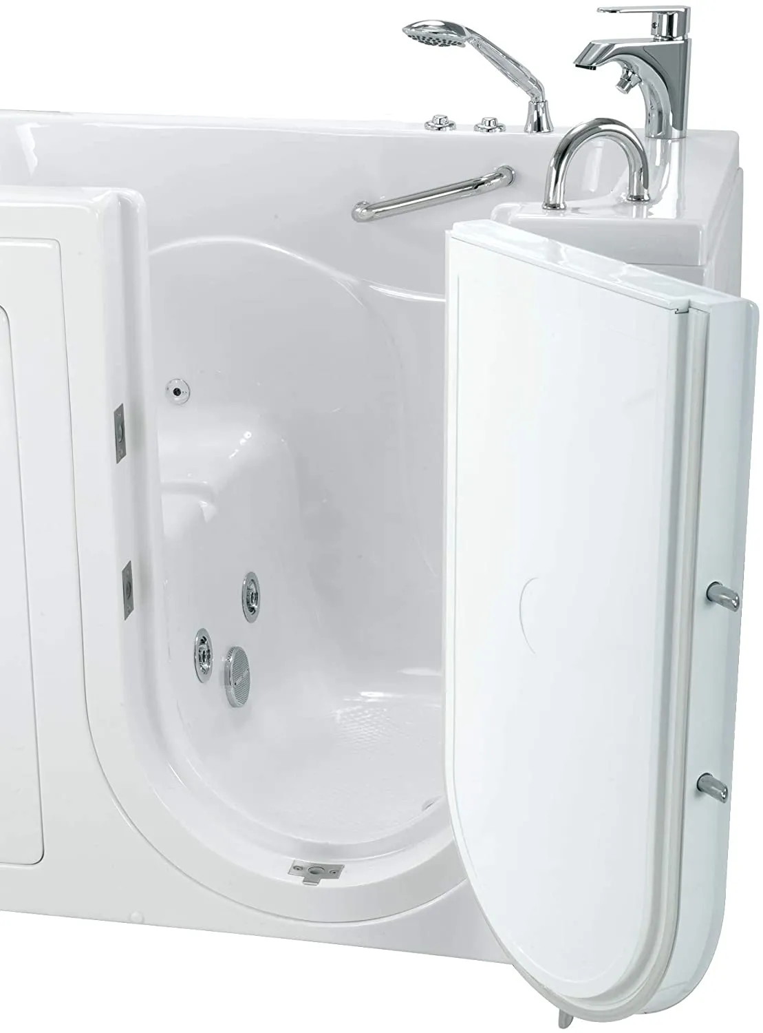Ellas Bubbles Capri 30"x52" Acrylic Hydro Massage Walk-In Tub, Outward Swing Door, 2 Piece Fast Fill Faucet, Right 2" Dual Drains, White, OA3052H2PR