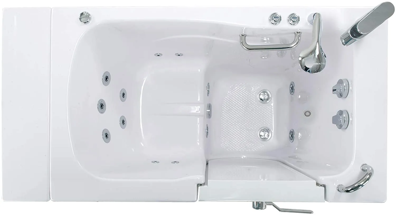 Ellas Bubbles Capri 30"x52" Acrylic Hydro Massage Walk-In Tub, Outward Swing Door, 2 Piece Fast Fill Faucet, Right 2" Dual Drains, White, OA3052H2PR