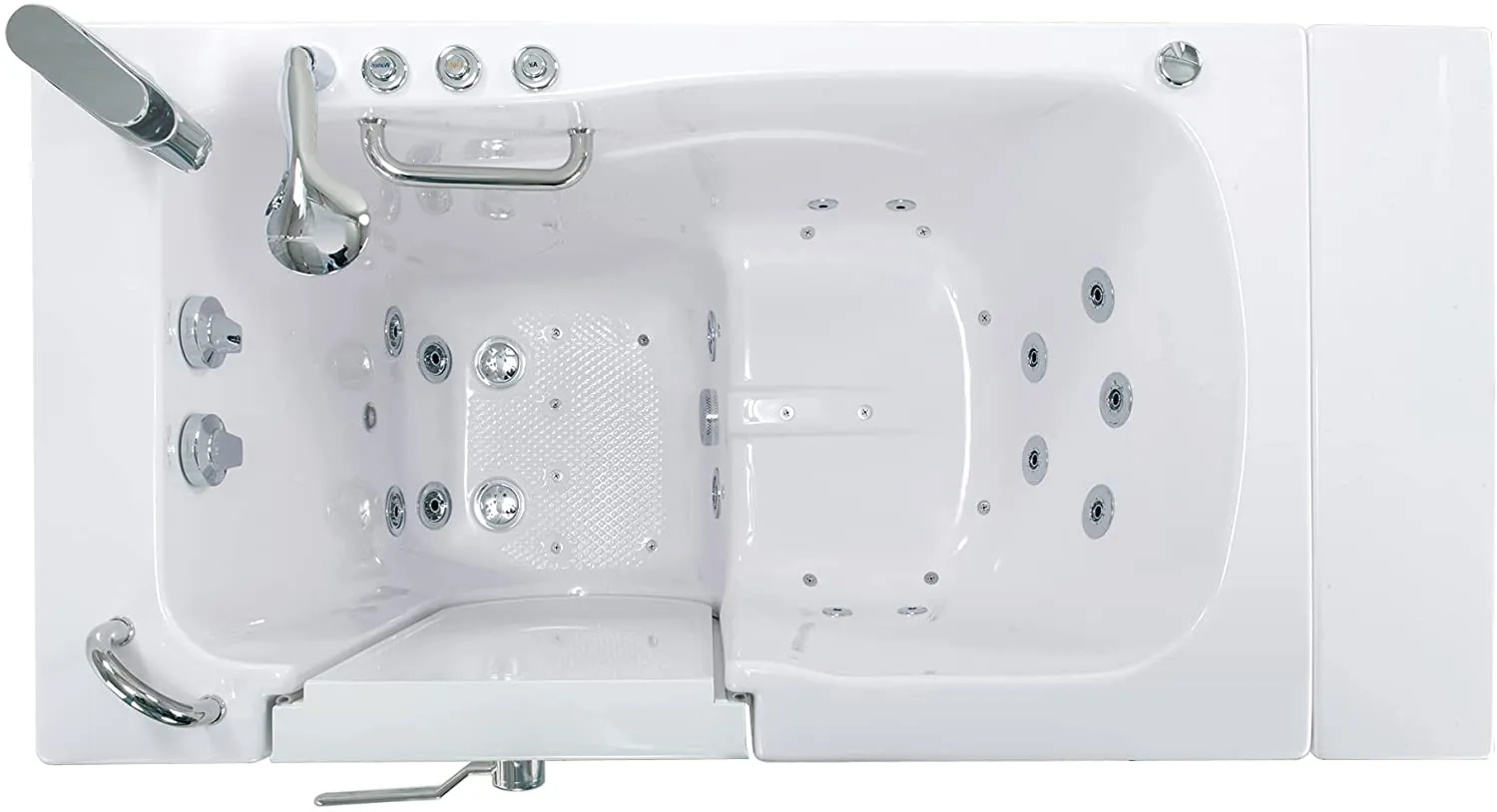 Ellas Bubbles Ella Capri 30"x52" Acrylic Air and Hydro Massage and Heated Seat Walk-In Bathtub with Left Outward Swing Door, 2 Piece Fast Fill Faucet, 2" Dual Drain,White,OA3052DH2P-L