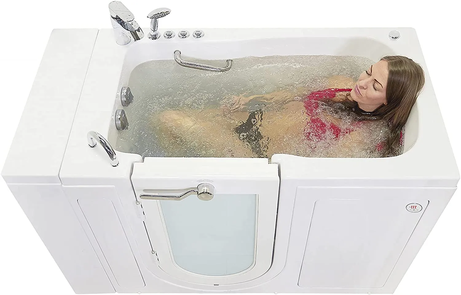 Ellas Bubbles Ella Capri 30"x52" Acrylic Air and Hydro Massage and Heated Seat Walk-In Bathtub with Left Outward Swing Door, 2 Piece Fast Fill Faucet, 2" Dual Drain,White,OA3052DH2P-L