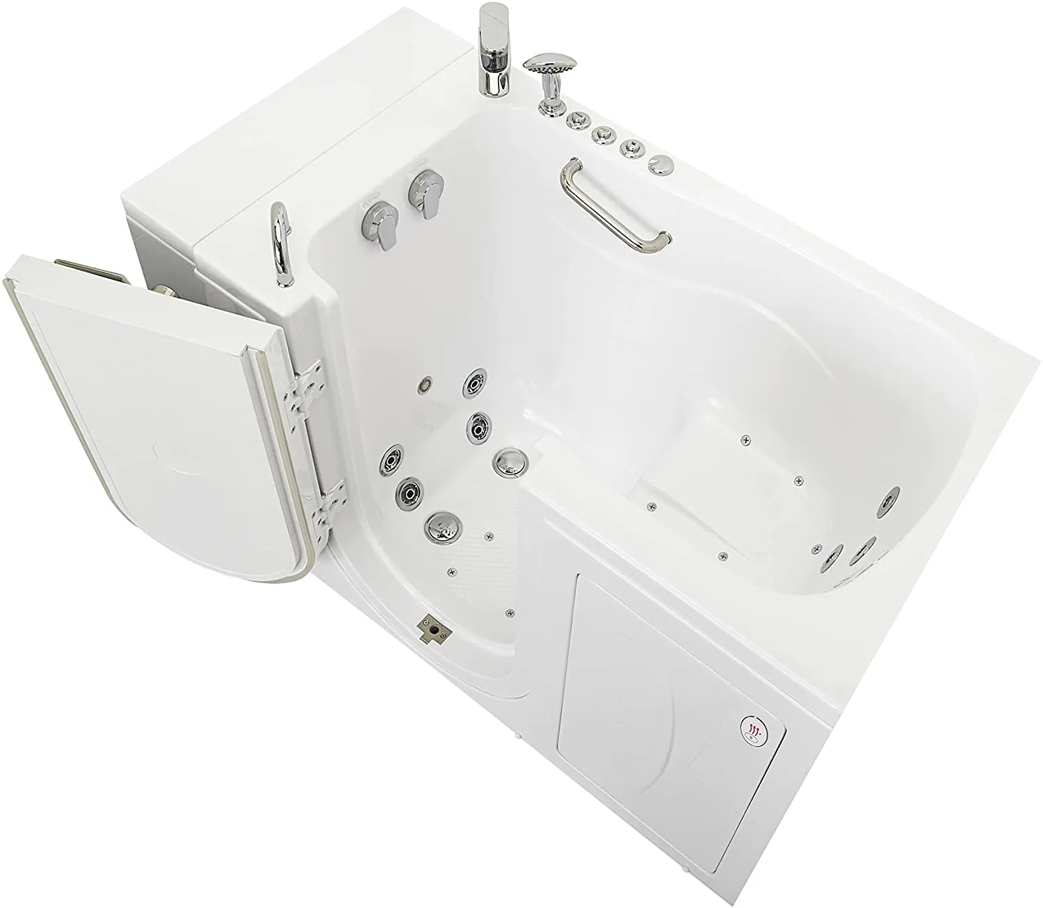 Ellas Bubbles Ella Capri 30"x52" Acrylic Air and Hydro Massage and Heated Seat Walk-In Bathtub with Left Outward Swing Door, 2 Piece Fast Fill Faucet, 2" Dual Drain,White,OA3052DH2P-L