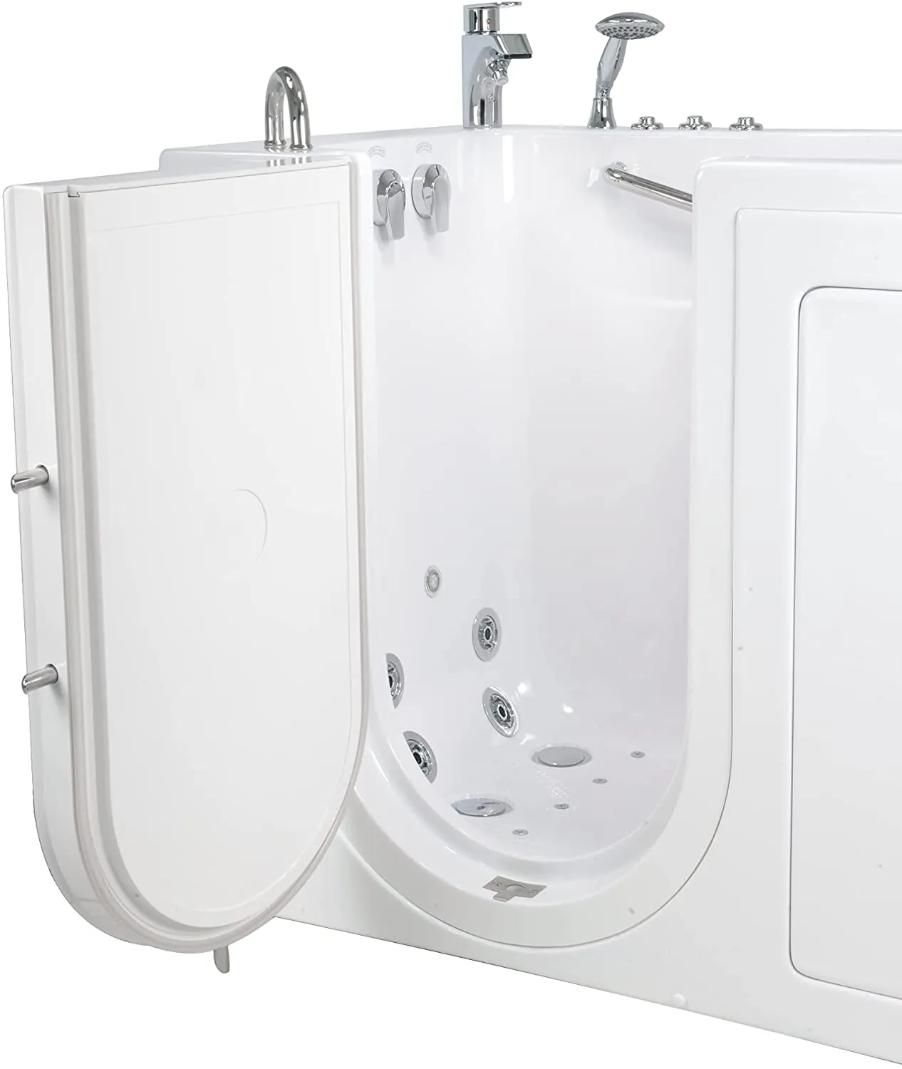 Ellas Bubbles Ella Capri 30"x52" Acrylic Air and Hydro Massage and Heated Seat Walk-In Bathtub with Left Outward Swing Door, 2 Piece Fast Fill Faucet, 2" Dual Drain,White,OA3052DH2P-L