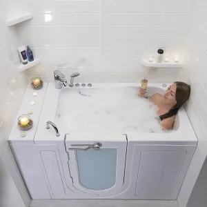 Ellas Bubbles Ella Capri 30"x52" Acrylic Air and Hydro Massage and Heated Seat Walk-In Bathtub with Left Outward Swing Door, 2 Piece Fast Fill Faucet, 2" Dual Drain,White,OA3052DH2P-L